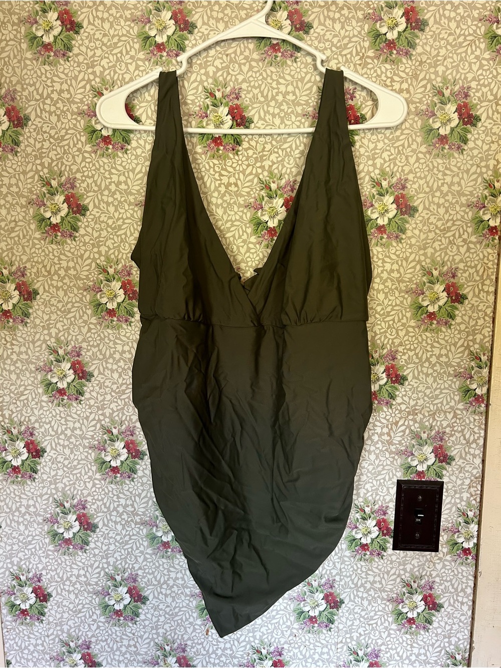 Seraphine Maternity Olive Green V-Neck One-Piece